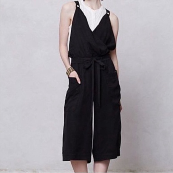 Elevenses Anthropologie Utility Black Wide Leg Crop Tencel Jumpsuit Womens 8‎ - Picture 7 of 7